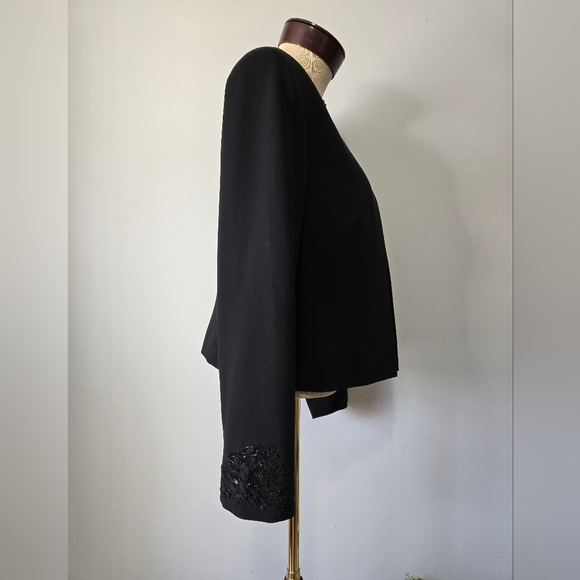 ALBERT NIPON Vintage Designer Black Blazer With Beaded Sleeves. Size 12 - Picture 3 of 11